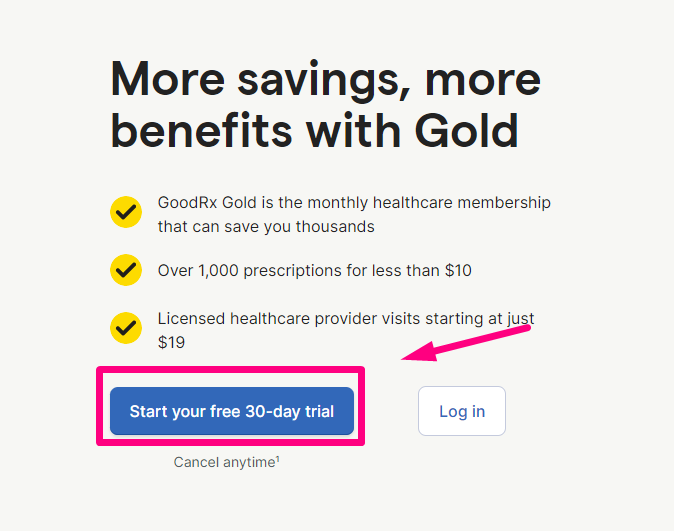 How do I sign up for a GoodRx Gold 30day free trial? Support